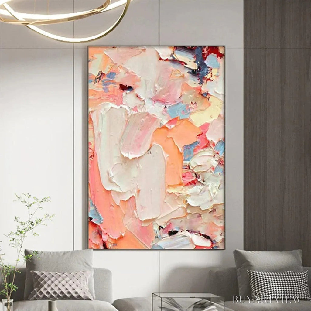 ARTOVITAS Coral Dream – Textured Abstract Painting, Pink and Orange , Vertical Canvas, Impasto Decor - image 2