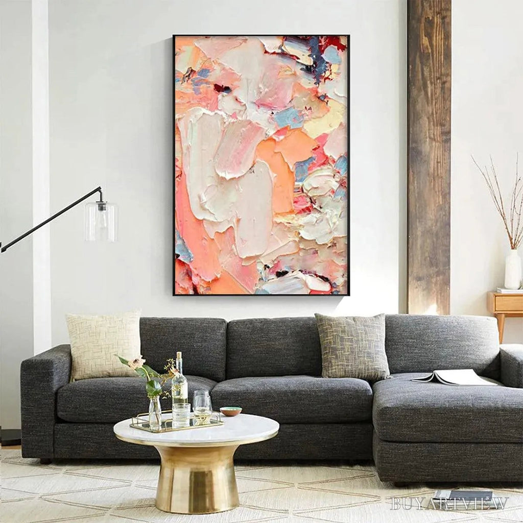 ARTOVITAS Coral Dream – Textured Abstract Painting, Pink and Orange , Vertical Canvas, Impasto Decor - image 4