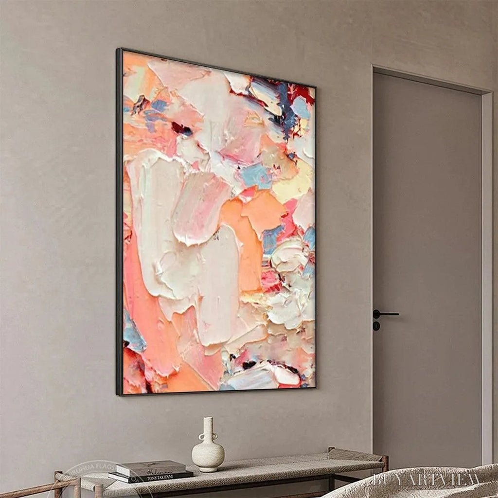 ARTOVITAS Coral Dream – Textured Abstract Painting, Pink and Orange , Vertical Canvas, Impasto Decor - image 5