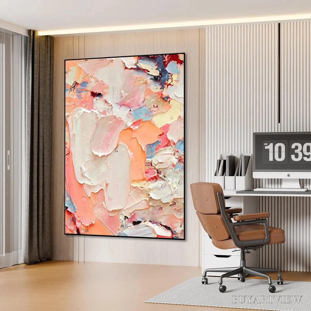 ARTOVITAS Coral Dream – Textured Abstract Painting, Pink and Orange , Vertical Canvas, Impasto Decor - image 6