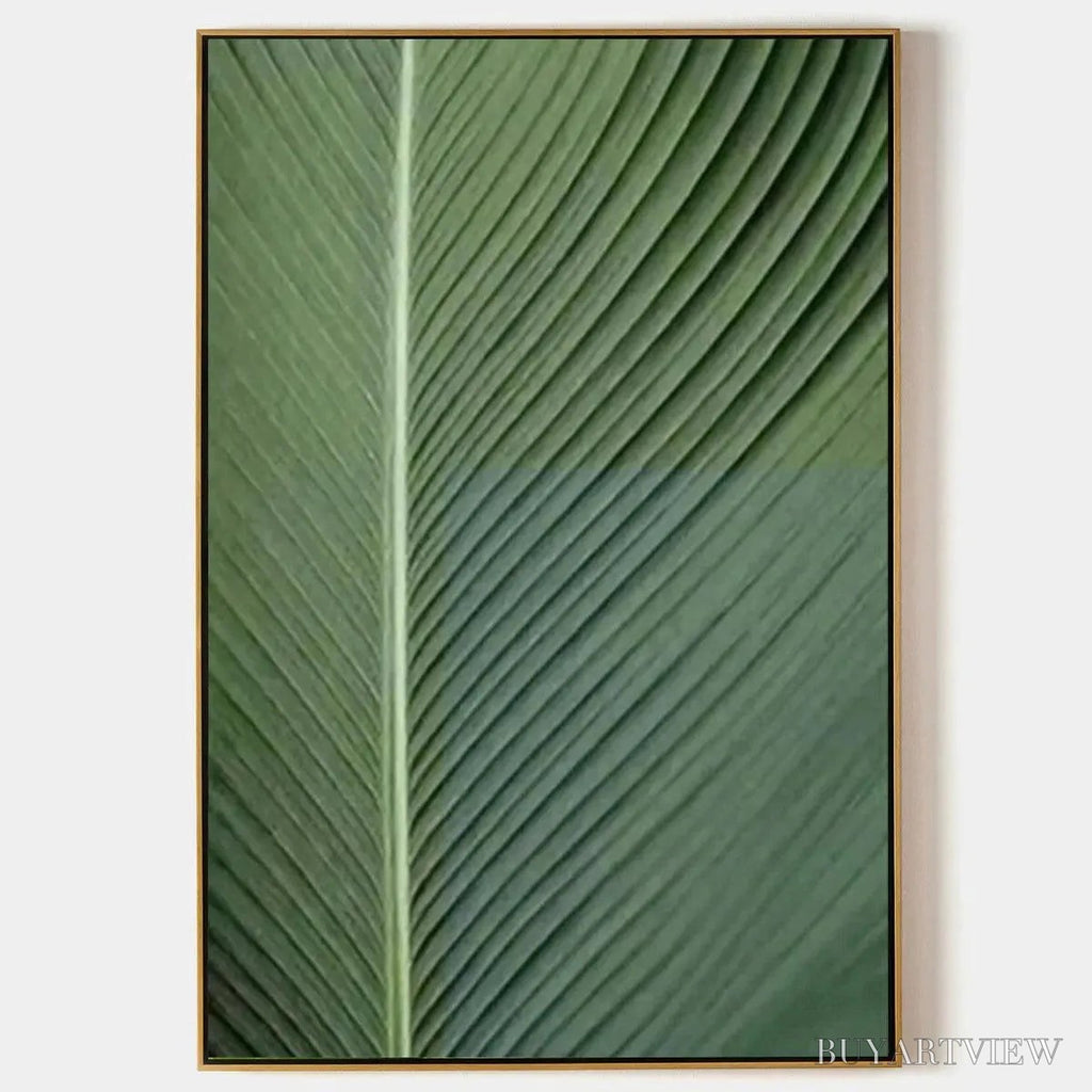 ARTOVITAS Tropical Serenity – Minimalist Botanical Painting, Green Leaf , Vertical Canvas - image 1
