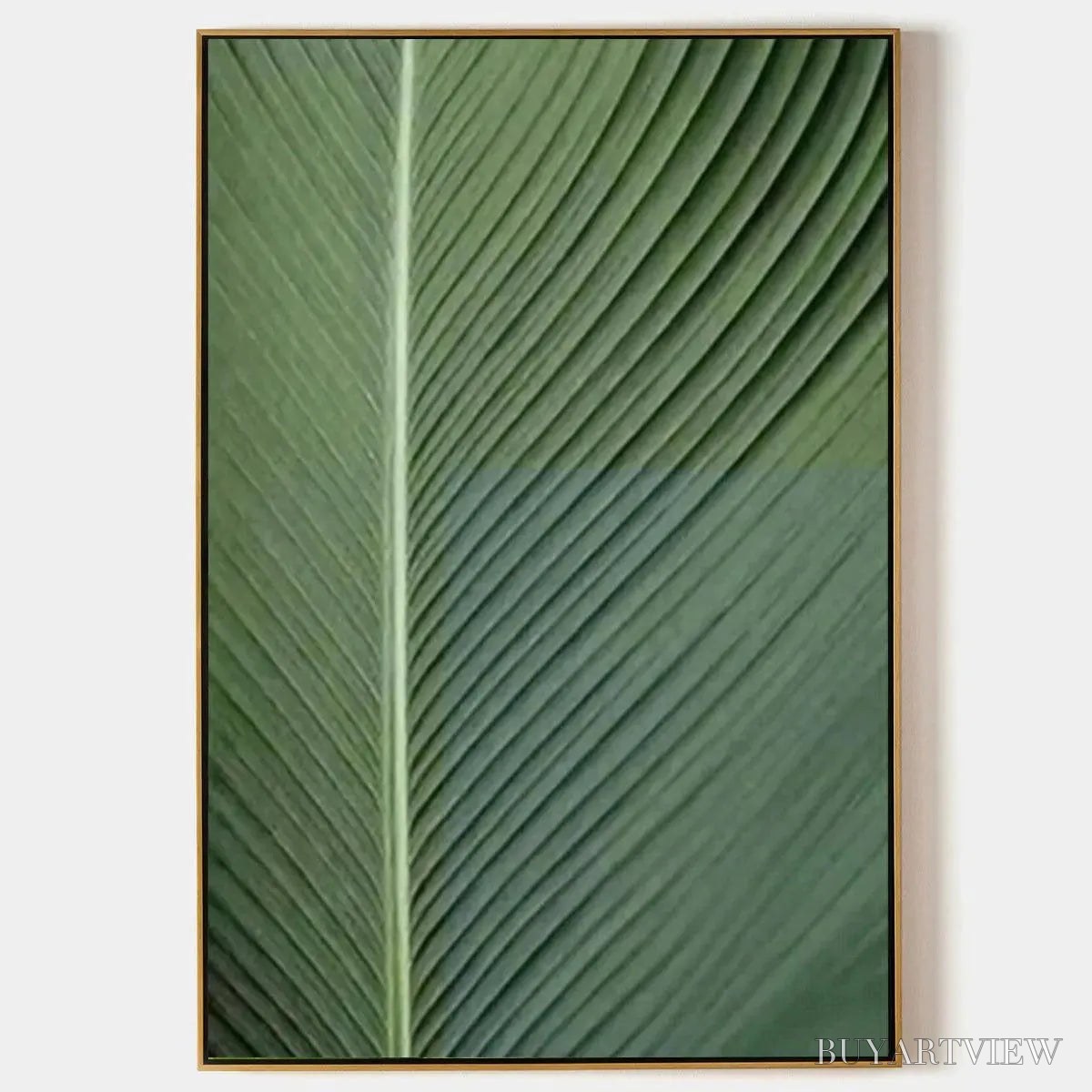 ARTOVITAS Tropical Serenity – Minimalist Botanical Painting, Green Leaf , Vertical Canvas - image 1