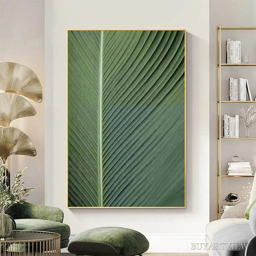 ARTOVITAS Tropical Serenity – Minimalist Botanical Painting, Green Leaf , Vertical Canvas - image 2