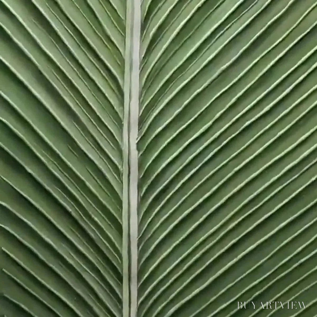 ARTOVITAS Tropical Serenity – Minimalist Botanical Painting, Green Leaf , Vertical Canvas - image 3