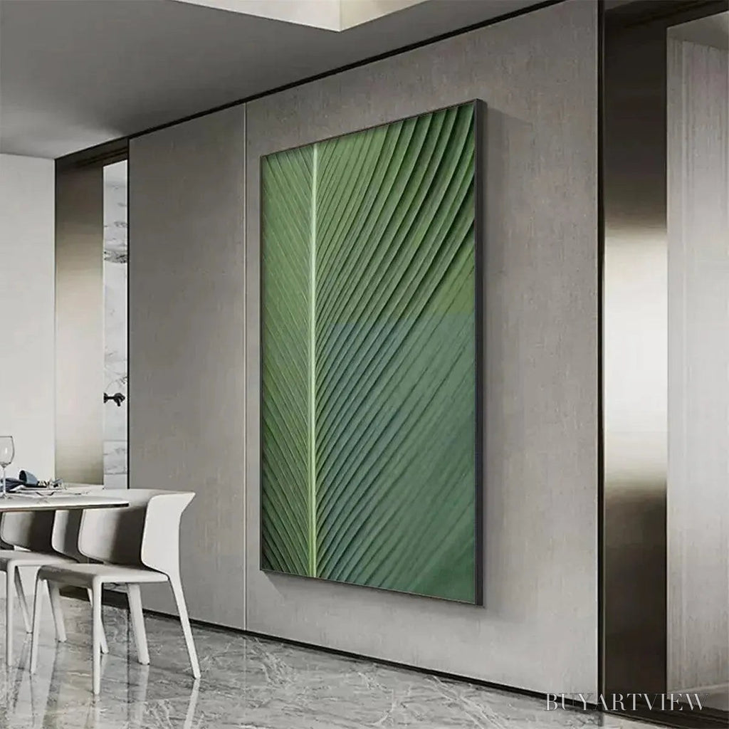 ARTOVITAS Tropical Serenity – Minimalist Botanical Painting, Green Leaf , Vertical Canvas - image 5