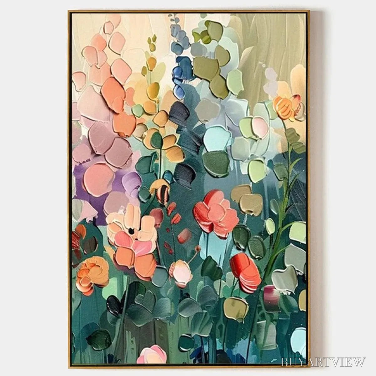 ARTOVITAS Blooming Meadow – Textured Floral Painting, Colorful Wildflower , Vertical Canvas, Impasto Decor - image 1