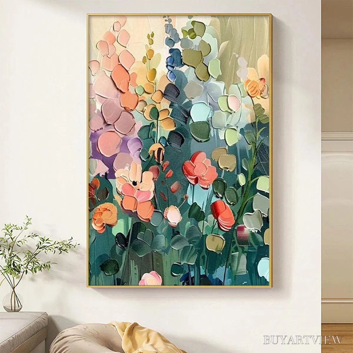 ARTOVITAS Blooming Meadow – Textured Floral Painting, Colorful Wildflower , Vertical Canvas, Impasto Decor - image 2