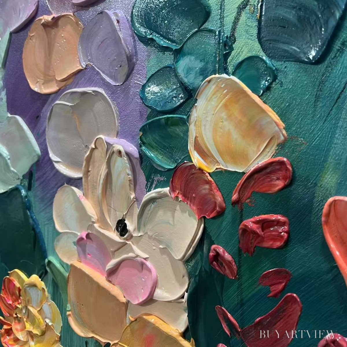 ARTOVITAS Blooming Meadow – Textured Floral Painting, Colorful Wildflower , Vertical Canvas, Impasto Decor - image 3