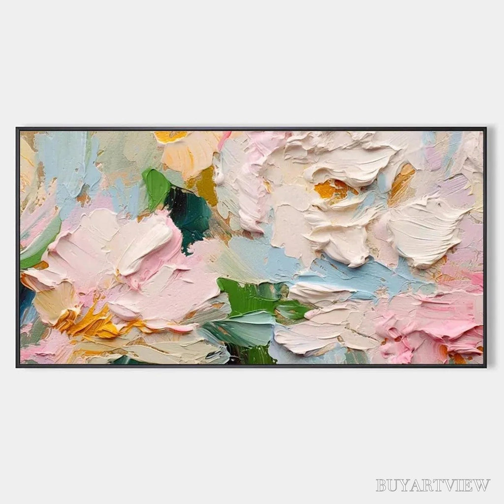 ARTOVITAS Spring Bouquet – Textured Floral Painting, Pastel , Panoramic Canvas, Impasto Decor - image 1