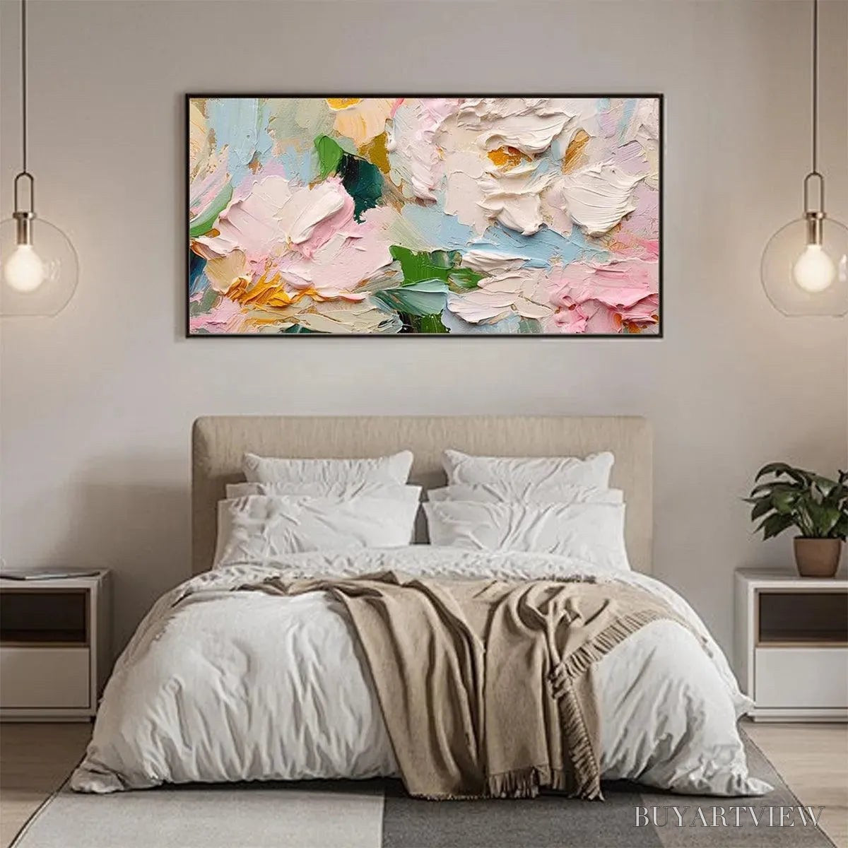 ARTOVITAS Spring Bouquet – Textured Floral Painting, Pastel , Panoramic Canvas, Impasto Decor - image 2