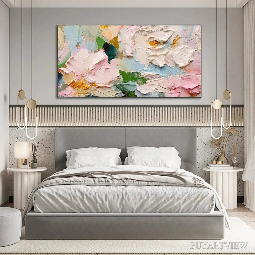 ARTOVITAS Spring Bouquet – Textured Floral Painting, Pastel , Panoramic Canvas, Impasto Decor - image 4