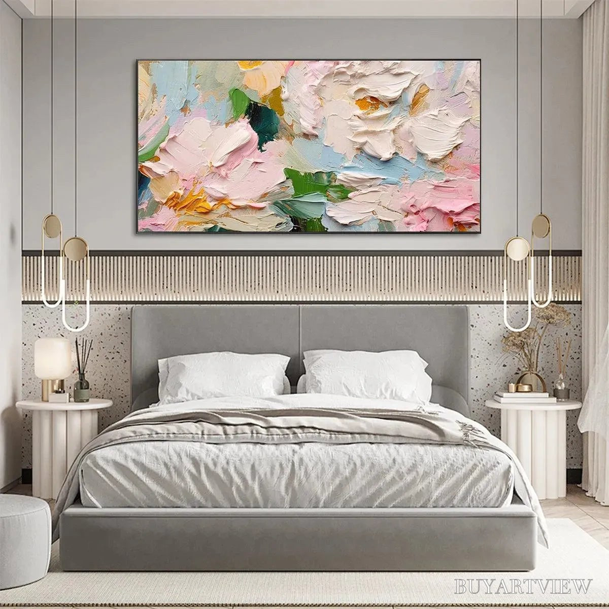 ARTOVITAS Spring Bouquet – Textured Floral Painting, Pastel , Panoramic Canvas, Impasto Decor - image 4