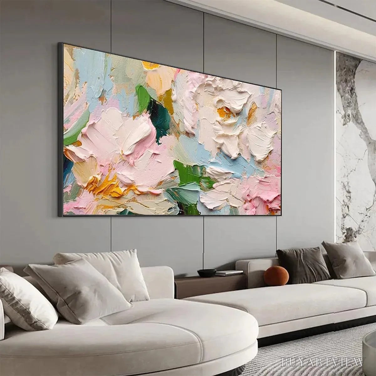 ARTOVITAS Spring Bouquet – Textured Floral Painting, Pastel , Panoramic Canvas, Impasto Decor - image 5