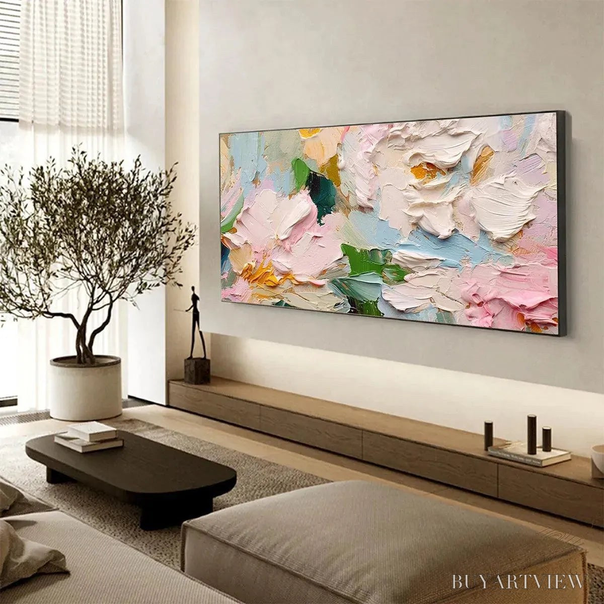 ARTOVITAS Spring Bouquet – Textured Floral Painting, Pastel , Panoramic Canvas, Impasto Decor - image 6
