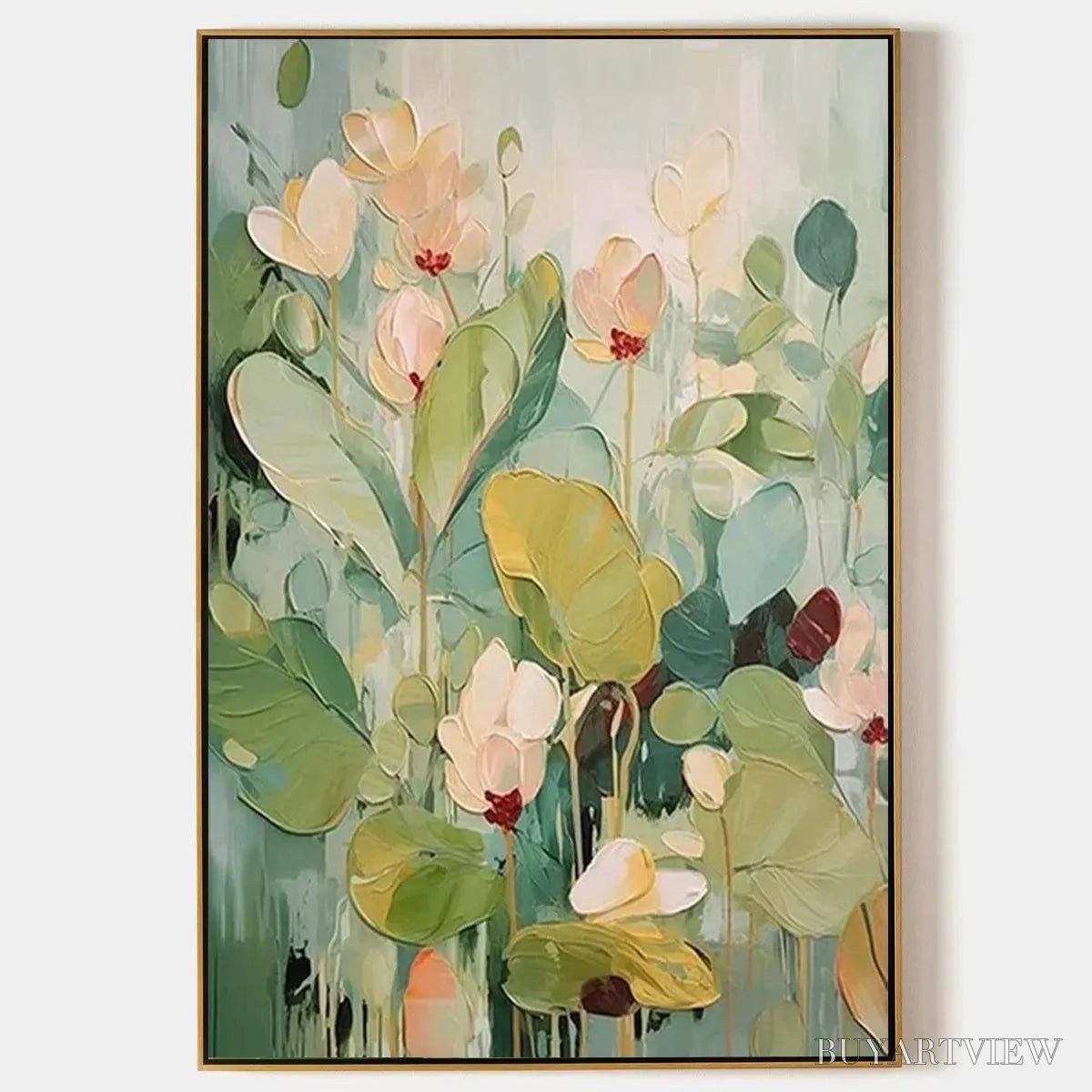 ARTOVITAS Lush Garden – Textured Floral Painting, Green and White , Vertical Canvas, Impressionist Decor - image 1