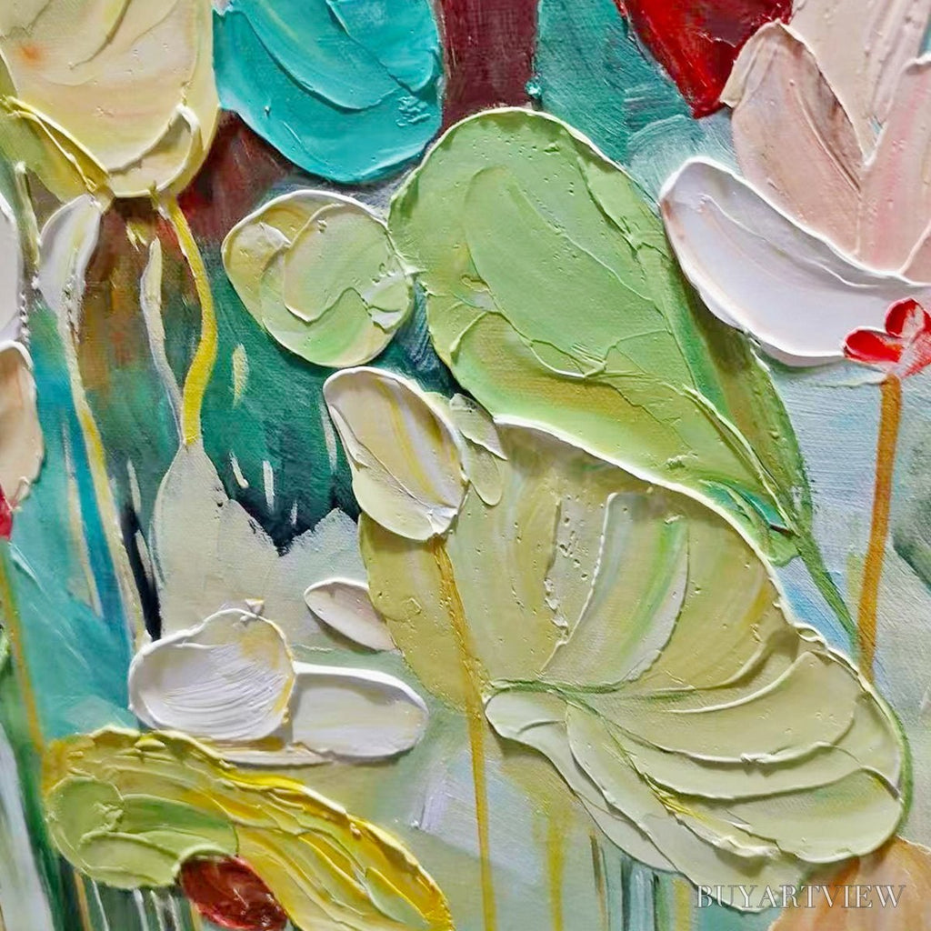 ARTOVITAS Lush Garden – Textured Floral Painting, Green and White , Vertical Canvas, Impressionist Decor - image 3
