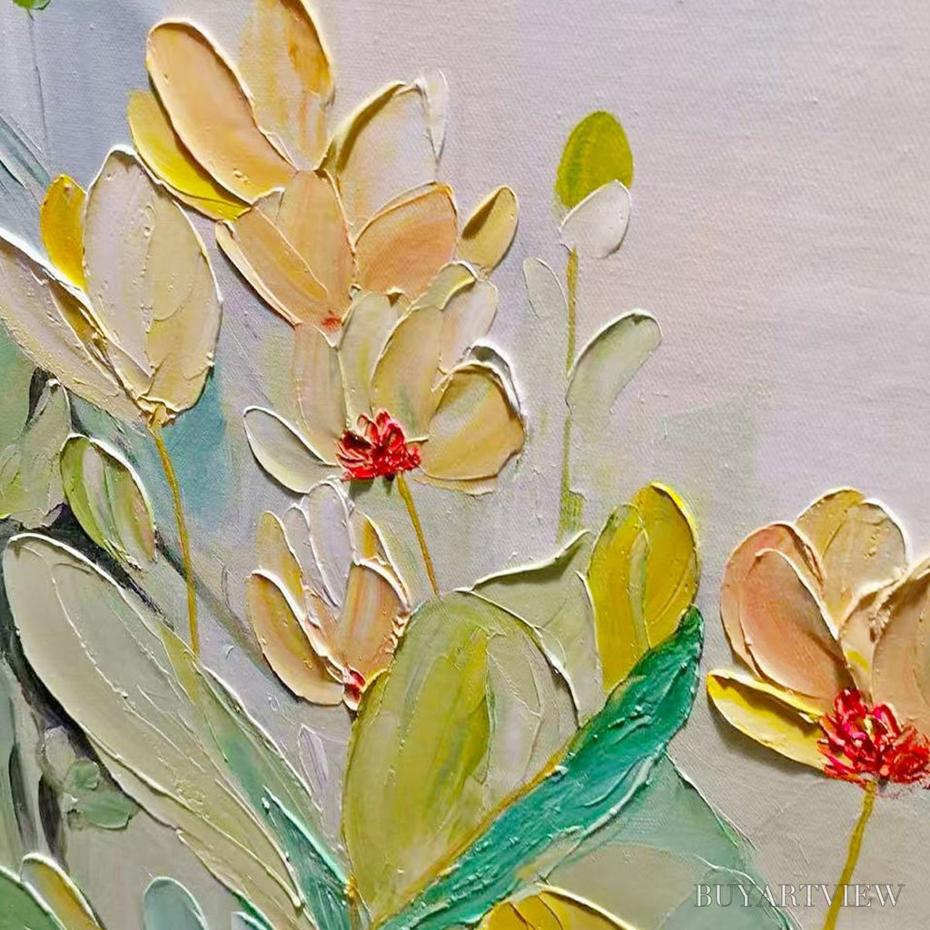 ARTOVITAS Lush Garden – Textured Floral Painting, Green and White , Vertical Canvas, Impressionist Decor - image 4