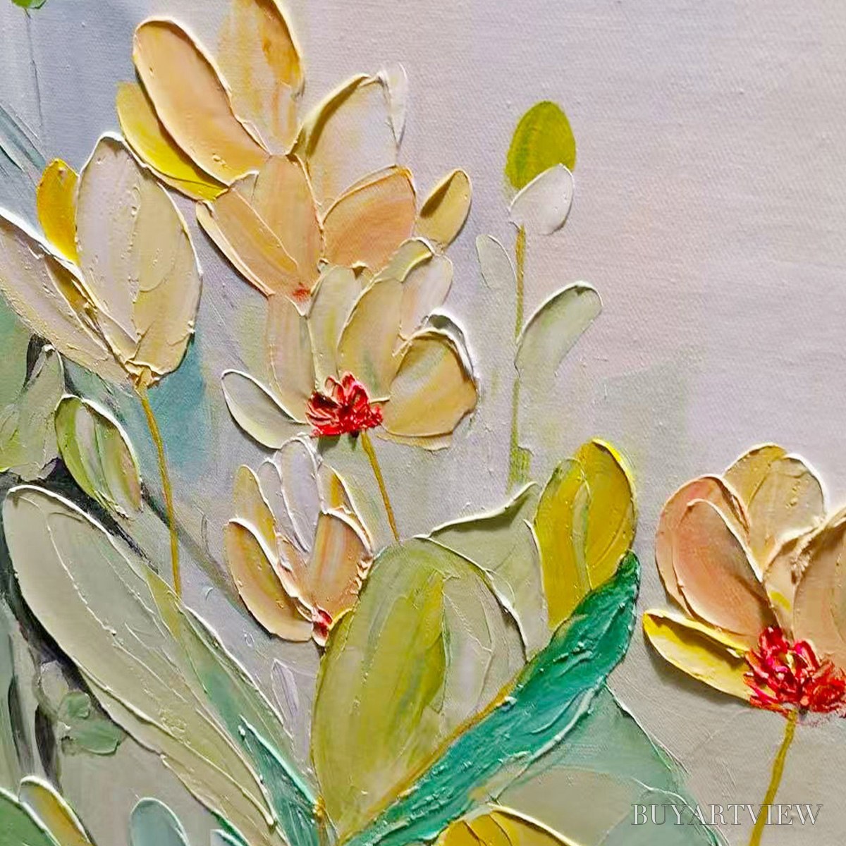 ARTOVITAS Lush Garden – Textured Floral Painting, Green and White , Vertical Canvas, Impressionist Decor - image 4