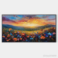 ARTOVITAS Sunset Serenade – Textured Floral Landscape Painting, Impasto , Horizontal Canvas, Sunset Decor - image 1