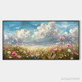 ARTOVITAS Cosmos Field – Textured Floral Landscape Painting, Impasto , Horizontal Canvas, Wildflower Decor - image 1