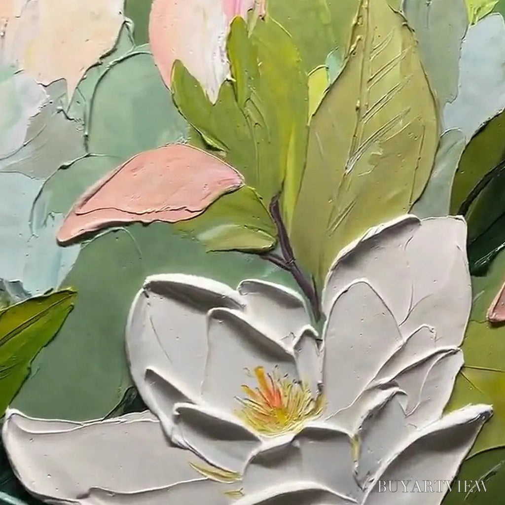 ARTOVITAS Magnolia Blossoms – Textured Floral Painting, Impasto , Horizontal Canvas, Magnolia Decor - image 6