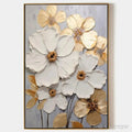 ARTOVITAS Golden Whispers – Textured Floral Painting, Gold and White , Vertical Canvas, Impasto Decor - image 1