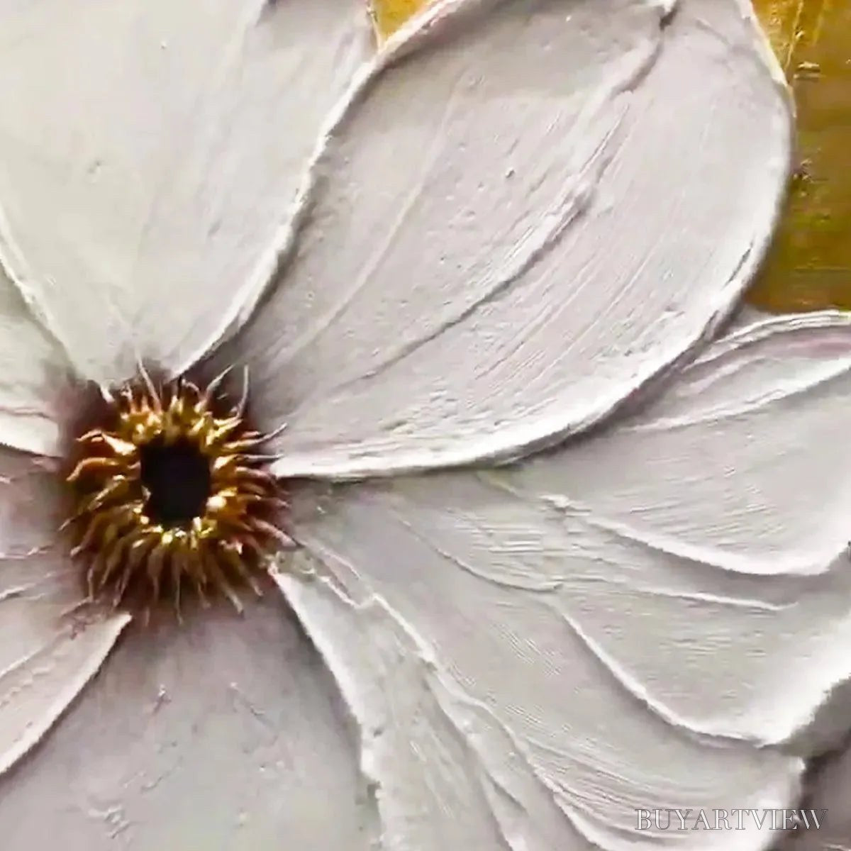 ARTOVITAS Golden Whispers – Textured Floral Painting, Gold and White , Vertical Canvas, Impasto Decor - image 3