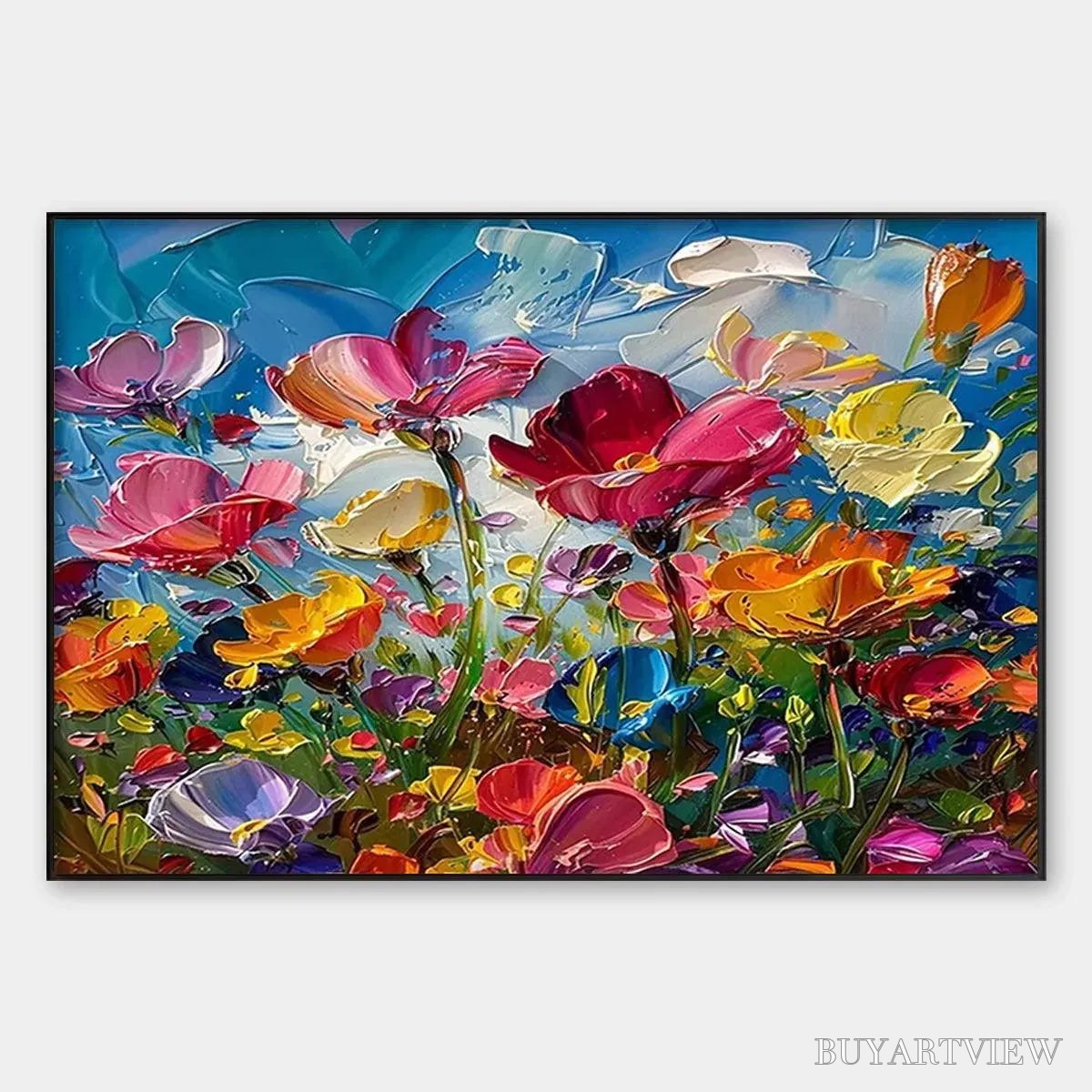 ARTOVITAS Field of Dreams – Textured Floral Painting, Impasto , Horizontal Canvas, Wildflower Decor - image 1