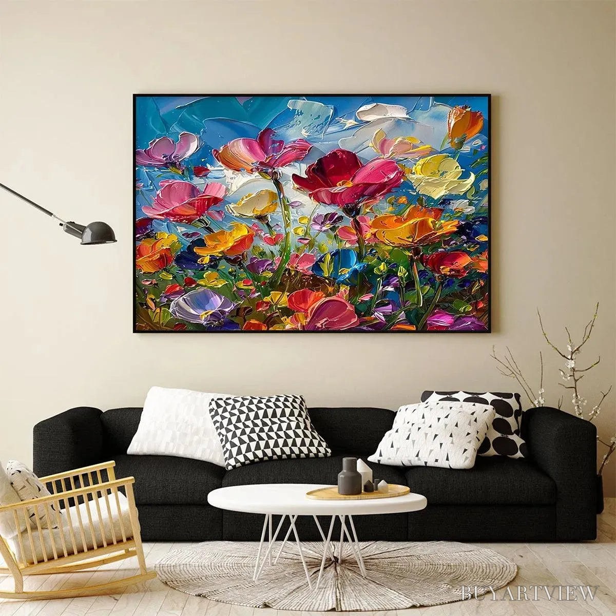 ARTOVITAS Field of Dreams – Textured Floral Painting, Impasto , Horizontal Canvas, Wildflower Decor - image 2