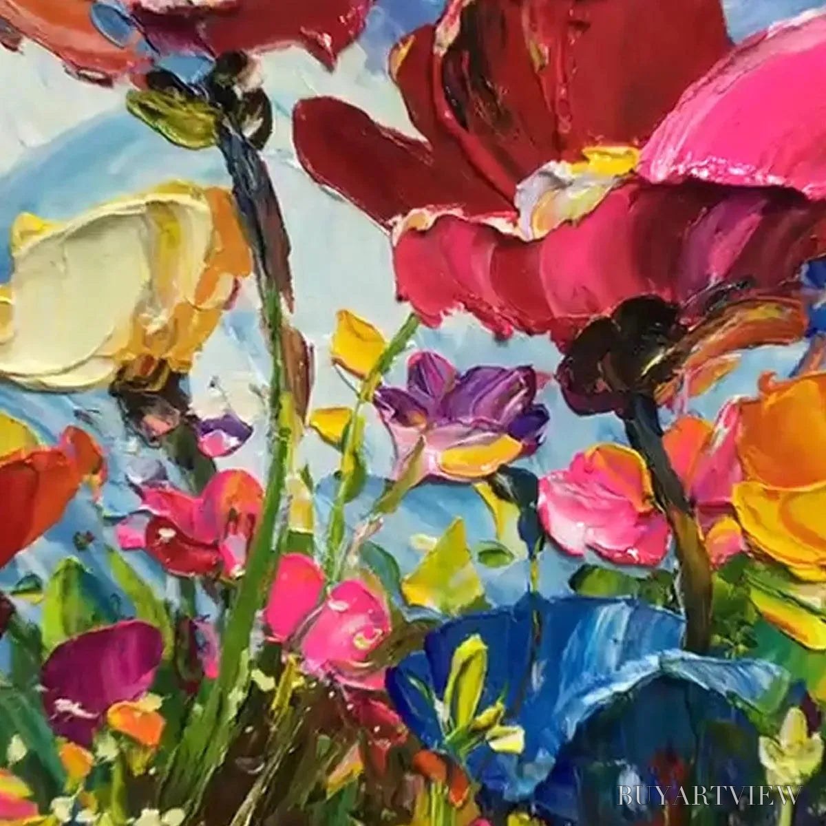 ARTOVITAS Field of Dreams – Textured Floral Painting, Impasto , Horizontal Canvas, Wildflower Decor - image 3