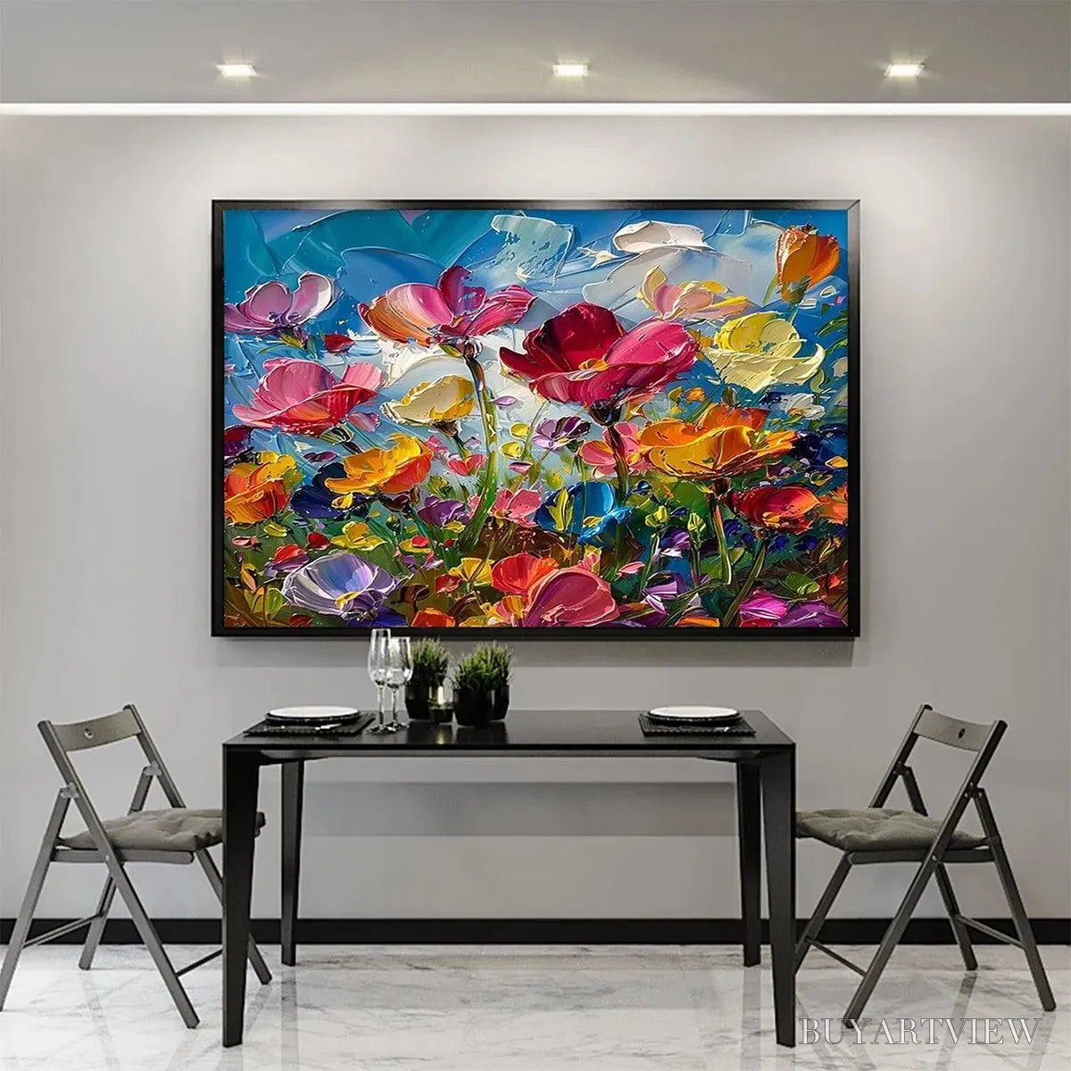 ARTOVITAS Field of Dreams – Textured Floral Painting, Impasto , Horizontal Canvas, Wildflower Decor - image 4