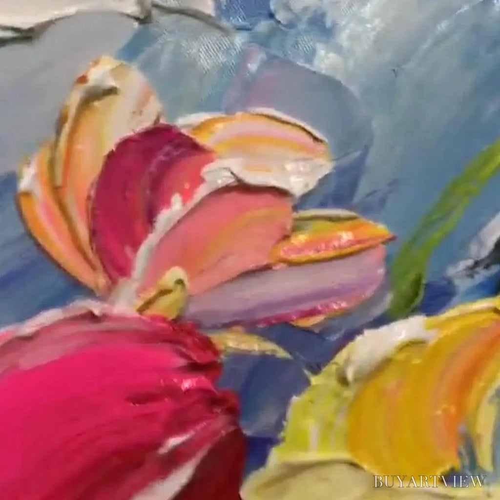 ARTOVITAS Field of Dreams – Textured Floral Painting, Impasto , Horizontal Canvas, Wildflower Decor - image 5
