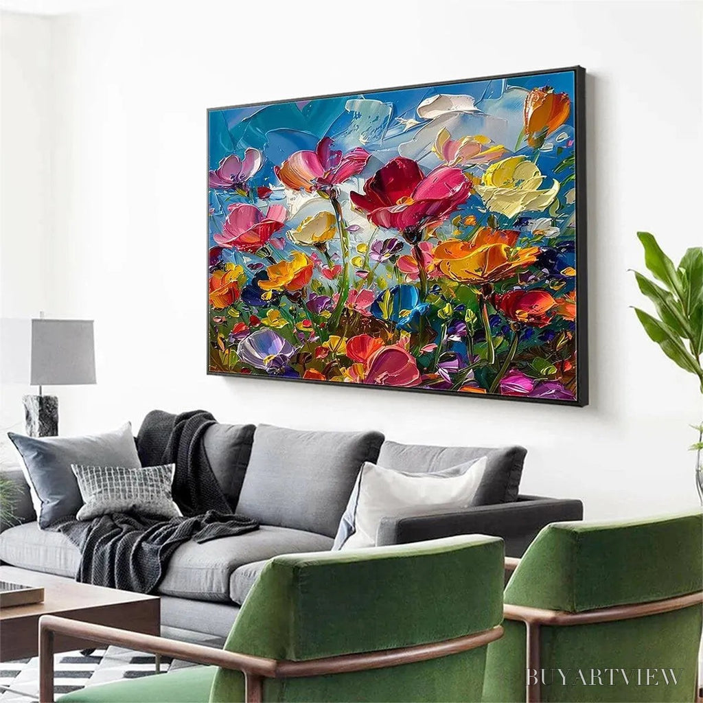ARTOVITAS Field of Dreams – Textured Floral Painting, Impasto , Horizontal Canvas, Wildflower Decor - image 6