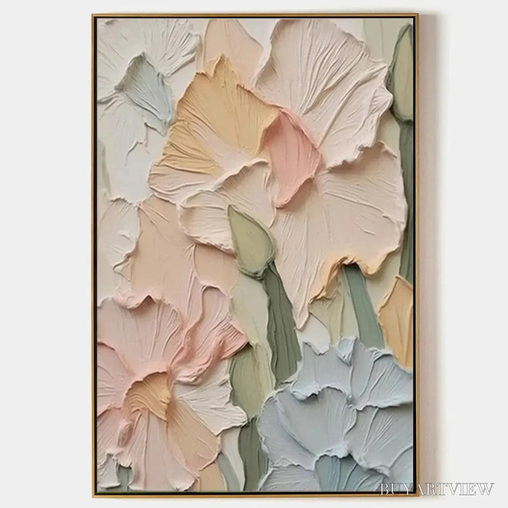 ARTOVITAS Pastel Petals – Textured Impasto Floral Painting, 3D Flower , Square Canvas, Romantic Decor - image 1
