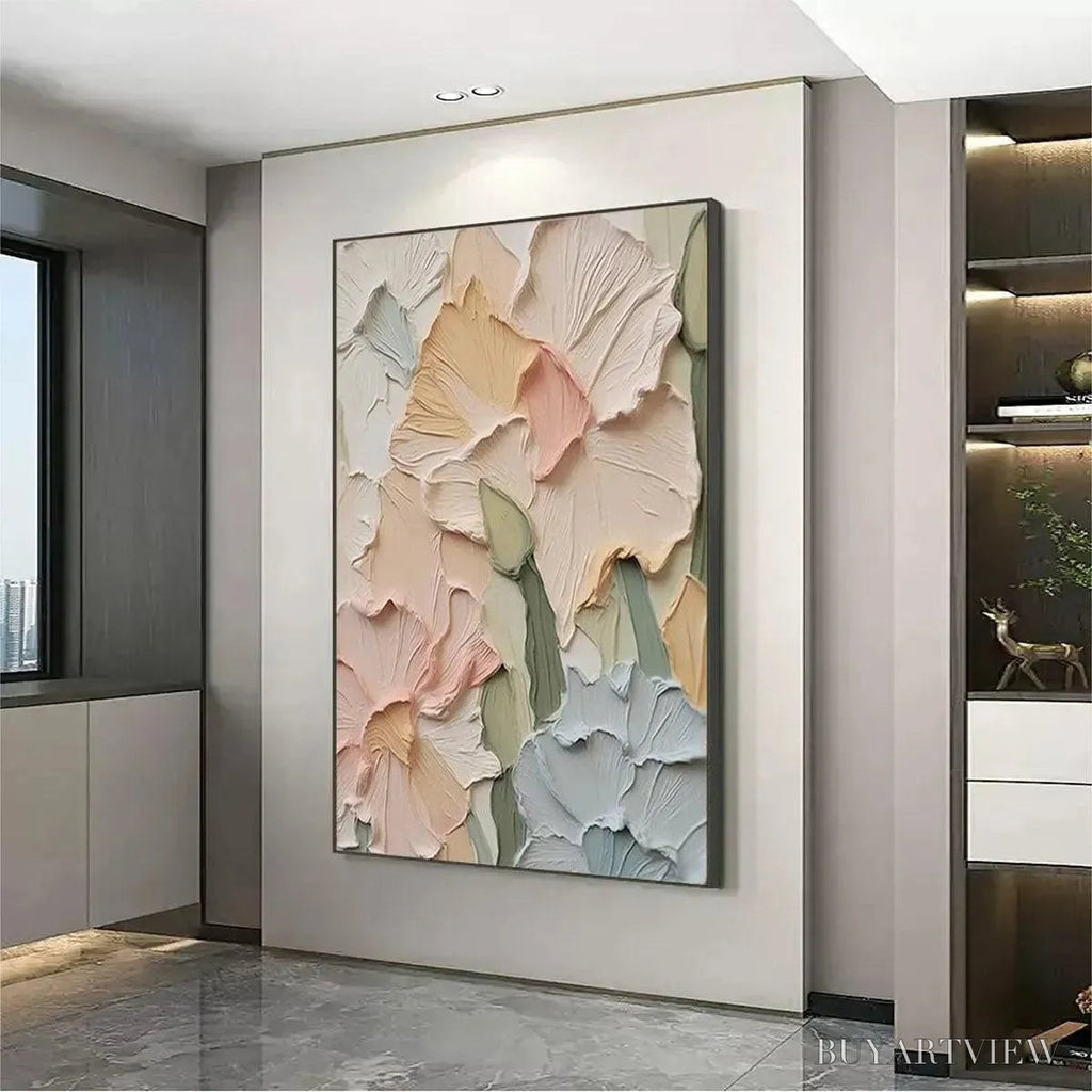 ARTOVITAS Pastel Petals – Textured Impasto Floral Painting, 3D Flower , Square Canvas, Romantic Decor - image 2