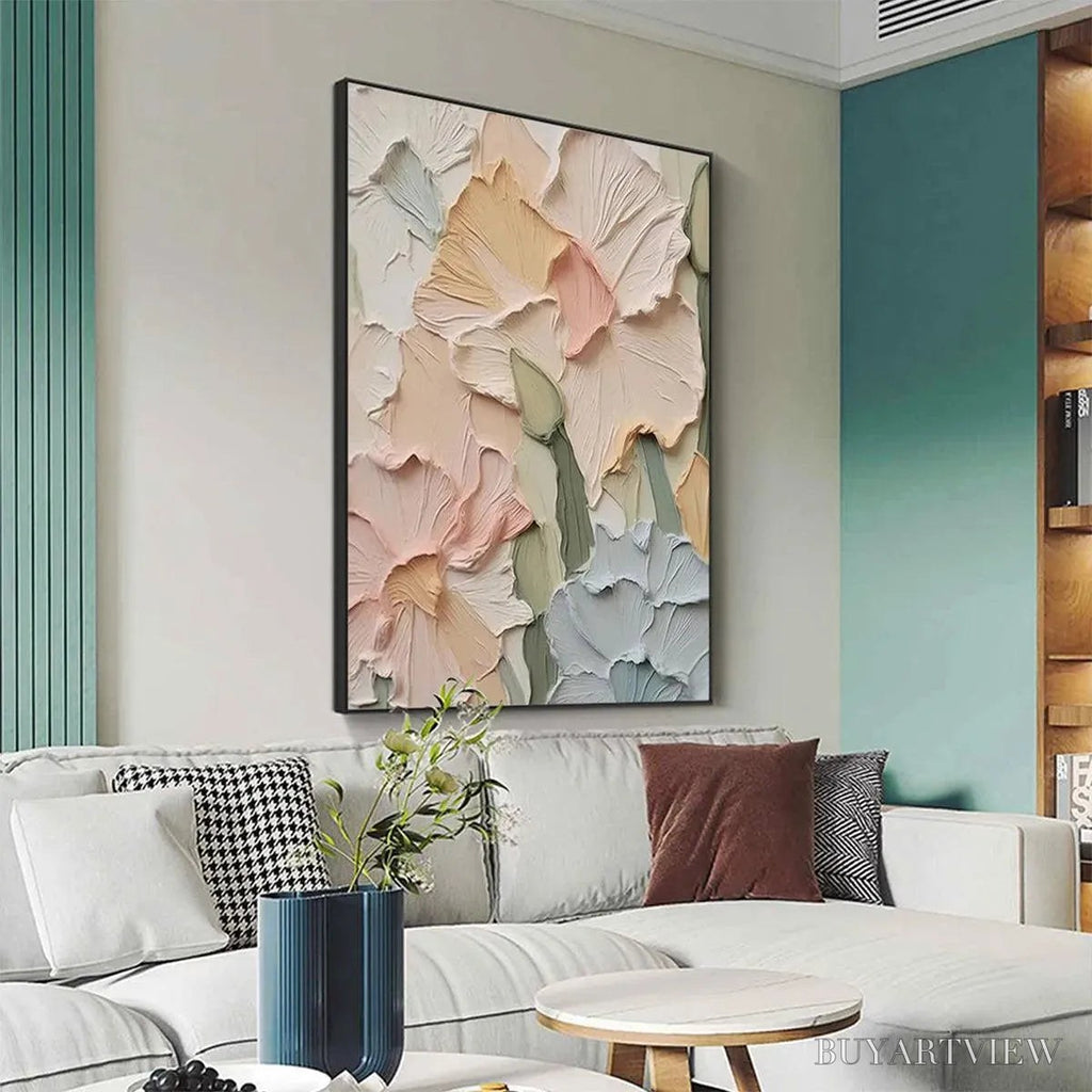 ARTOVITAS Pastel Petals – Textured Impasto Floral Painting, 3D Flower , Square Canvas, Romantic Decor - image 4