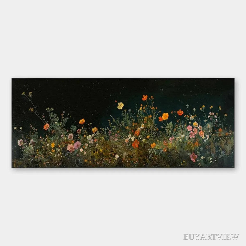 ARTOVITAS Night Garden Panoramic – Wildflower Painting, Panoramic , Dark Floral Decor - image 1