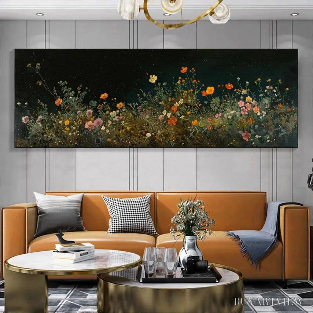 ARTOVITAS Night Garden Panoramic – Wildflower Painting, Panoramic , Dark Floral Decor - image 2