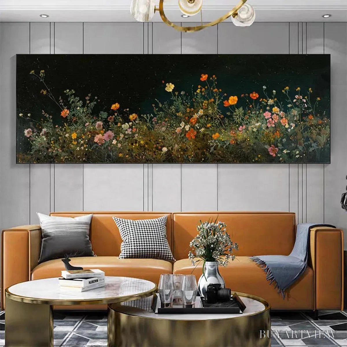 ARTOVITAS Night Garden Panoramic – Wildflower Painting, Panoramic , Dark Floral Decor - image 2