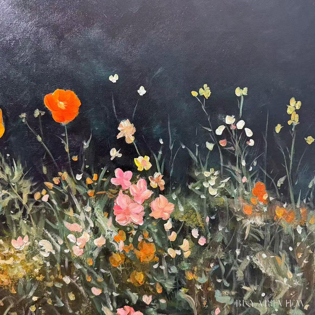 ARTOVITAS Night Garden Panoramic – Wildflower Painting, Panoramic , Dark Floral Decor - image 3