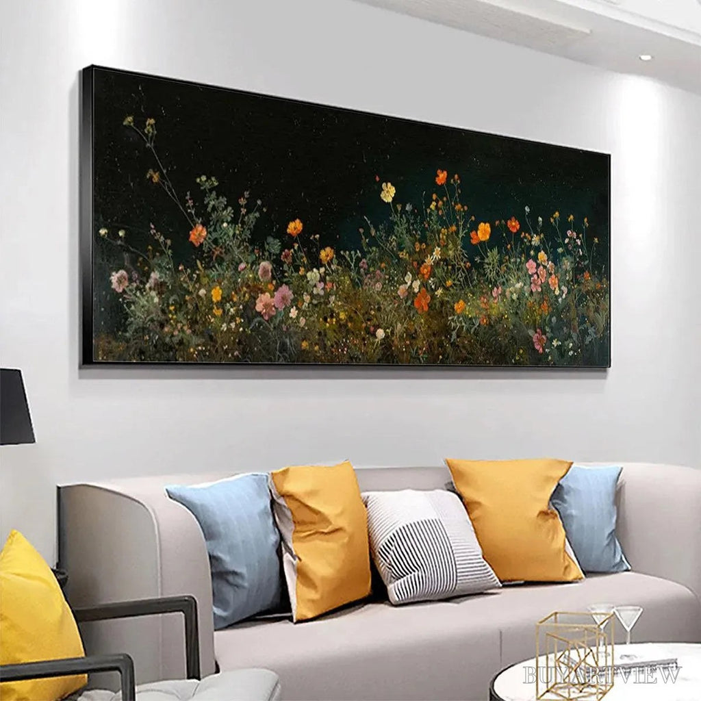 ARTOVITAS Night Garden Panoramic – Wildflower Painting, Panoramic , Dark Floral Decor - image 4