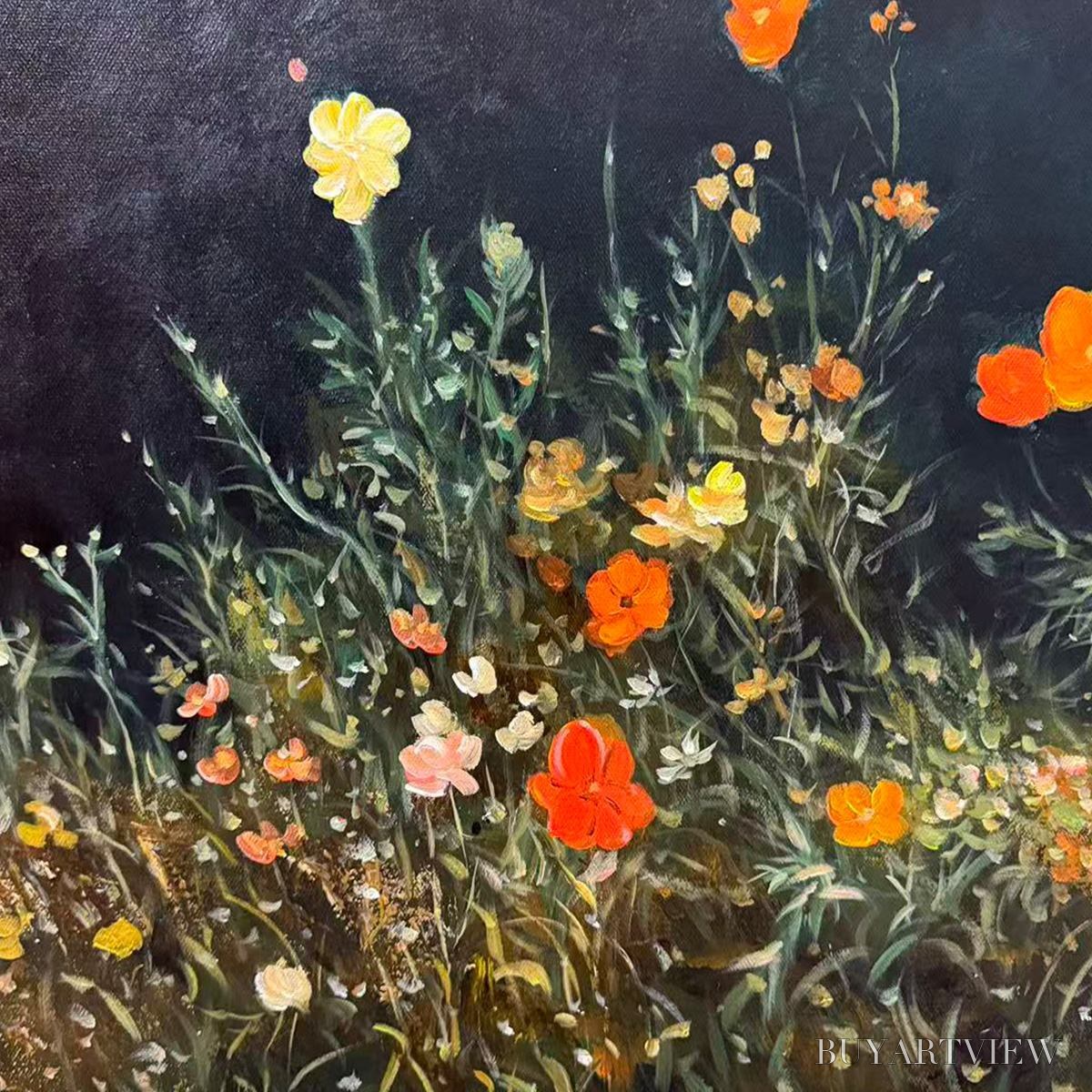 ARTOVITAS Night Garden Panoramic – Wildflower Painting, Panoramic , Dark Floral Decor - image 5
