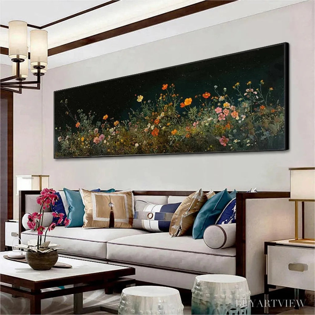 ARTOVITAS Night Garden Panoramic – Wildflower Painting, Panoramic , Dark Floral Decor - image 6
