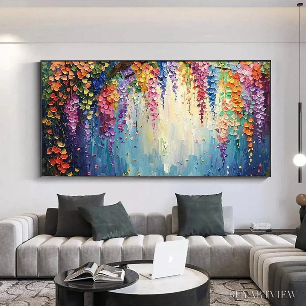 ARTOVITAS Wisteria Waterfall – Textured Floral Painting, Colorful Wisteria , Panoramic Canvas, Impressionist Decor - image 2