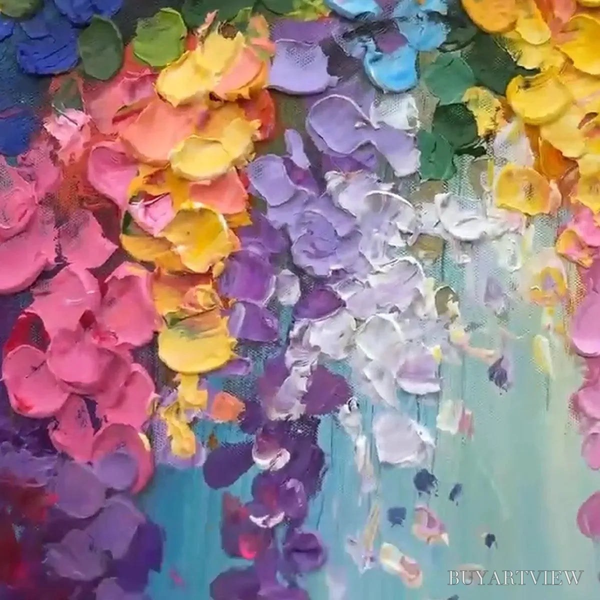 ARTOVITAS Wisteria Waterfall – Textured Floral Painting, Colorful Wisteria , Panoramic Canvas, Impressionist Decor - image 3