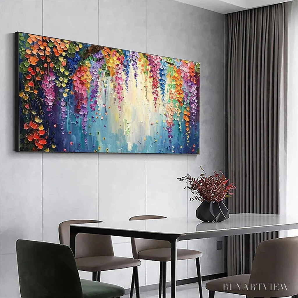 ARTOVITAS Wisteria Waterfall – Textured Floral Painting, Colorful Wisteria , Panoramic Canvas, Impressionist Decor - image 5