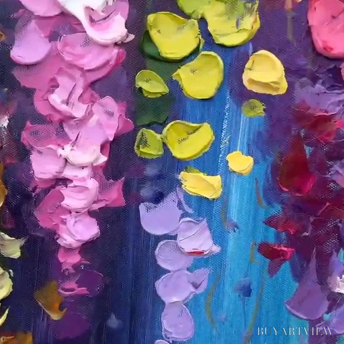 ARTOVITAS Wisteria Waterfall – Textured Floral Painting, Colorful Wisteria , Panoramic Canvas, Impressionist Decor - image 6