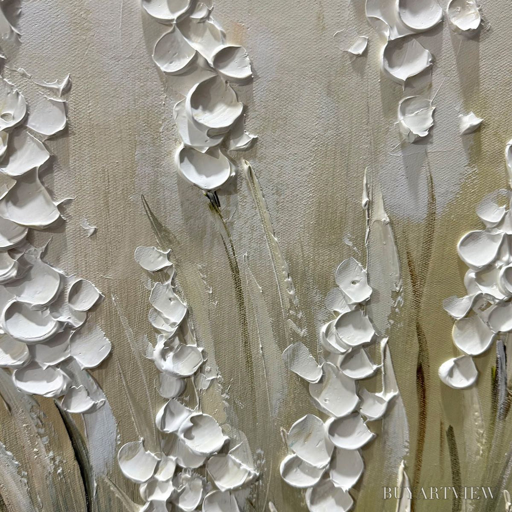 ARTOVITAS Whispering Fields – Textured White Floral Painting, 3D Flower , Panoramic Canvas, Serene Decor - image 3
