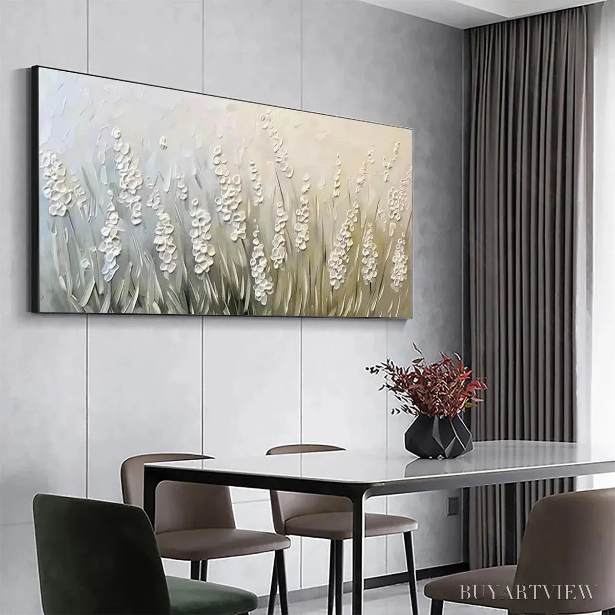 ARTOVITAS Whispering Fields – Textured White Floral Painting, 3D Flower , Panoramic Canvas, Serene Decor - image 4
