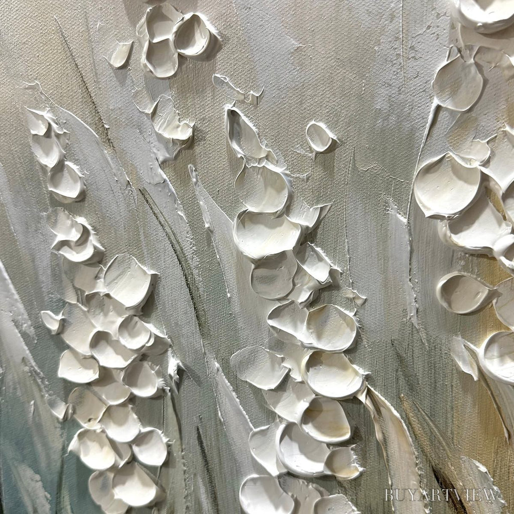 ARTOVITAS Whispering Fields – Textured White Floral Painting, 3D Flower , Panoramic Canvas, Serene Decor - image 5
